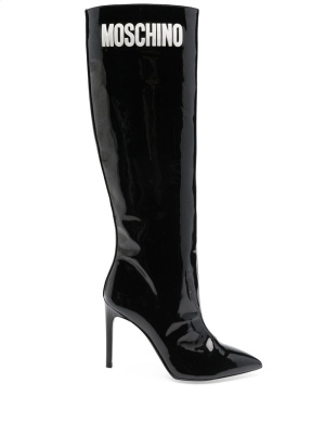 

Logo-print knee-length boots, Moschino Logo-print knee-length boots