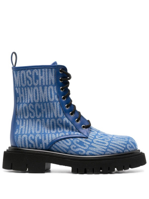 

Logo-jacquard lace-up boots, Moschino Logo-jacquard lace-up boots