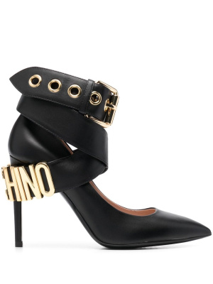 

100mm logo-lettering heeled pumps, Moschino 100mm logo-lettering heeled pumps