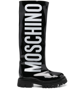 

Logo-print rain boots, Moschino Logo-print rain boots