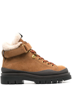 

Shearling-trim lace-up boots, See by Chloé Shearling-trim lace-up boots