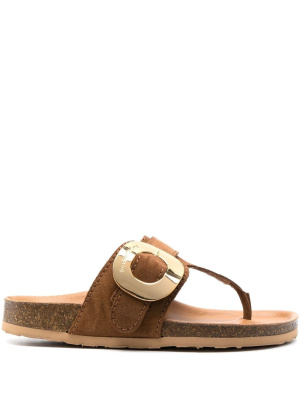 

Gold-tone plaque suede slides, See by Chloé Gold-tone plaque suede slides