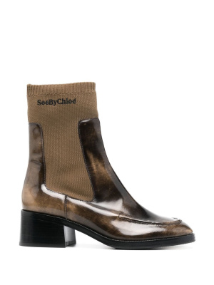 

Embroidered-logo round-toe boots, See by Chloé Embroidered-logo round-toe boots