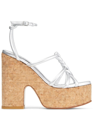 

Clare 130mm metallic leather wedge sandals, Jimmy Choo Clare 130mm metallic leather wedge sandals