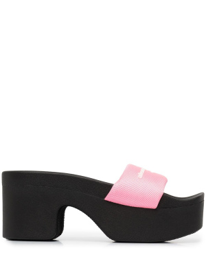 

Logo-print block heel slides, Alexander Wang Logo-print block heel slides