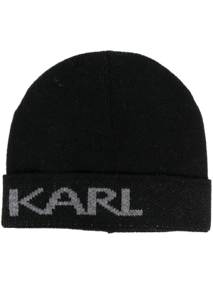 

Intarsia logo-knit beanie, Karl Lagerfeld Intarsia logo-knit beanie