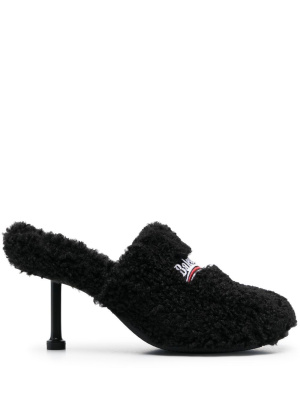 

Embroidered-logo fuzzy mules, Balenciaga Embroidered-logo fuzzy mules