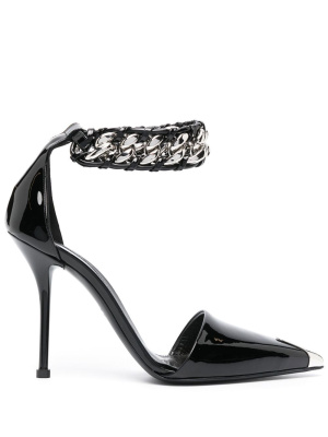 

105mm chain-trim leather pumps, Alexander McQueen 105mm chain-trim leather pumps