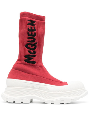 

Sock-style logo-print boots, Alexander McQueen Sock-style logo-print boots