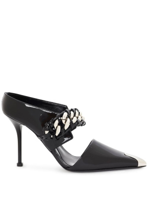 

Pointed-toe patent-leather mules, Alexander McQueen Pointed-toe patent-leather mules