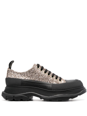 

Glitter-embellished lace-up sneakers, Alexander McQueen Glitter-embellished lace-up sneakers