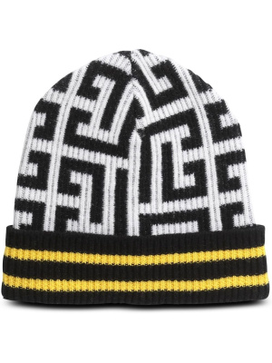 

Knitted monogram beanie hat, Balmain Knitted monogram beanie hat