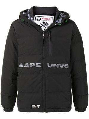 

Logo print hooded padded jacket, AAPE BY *A BATHING APE® Logo print hooded padded jacket