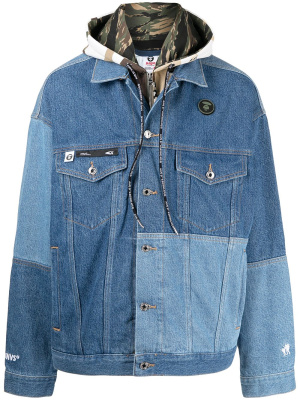 

Patchwork hooded denim jacket, AAPE BY *A BATHING APE® Patchwork hooded denim jacket