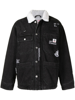 

Faux shearling-collar denim jacket, AAPE BY *A BATHING APE® Faux shearling-collar denim jacket