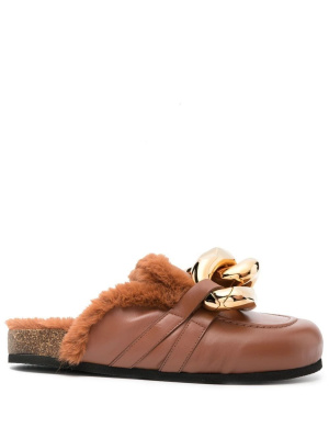 

Chain shearling-trim loafers, JW Anderson Chain shearling-trim loafers