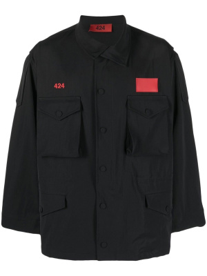 

Asymmetric logo-patch shirt jacket, 424 Asymmetric logo-patch shirt jacket
