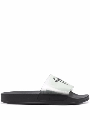 

Logo-print open-toe slides, Giuseppe Zanotti Logo-print open-toe slides