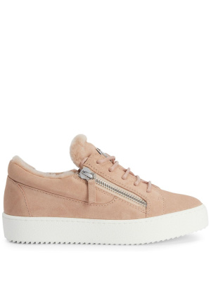 

Shearling-trim suede sneakers, Giuseppe Zanotti Shearling-trim suede sneakers