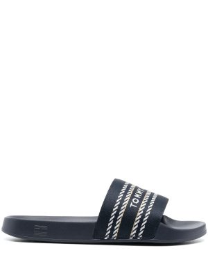 

Embroidered-logo stripe-detail slides, Tommy Hilfiger Embroidered-logo stripe-detail slides