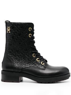 

Monogram-embossed biker boots, Tommy Hilfiger Monogram-embossed biker boots