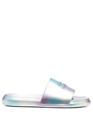 

Metallic debossed-logo slides, Alexander McQueen Metallic debossed-logo slides
