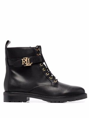 

Burnished logo-plaque lace-up leather boots, Lauren Ralph Lauren Burnished logo-plaque lace-up leather boots