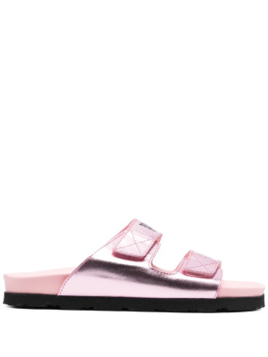 

Logo-print leather flat sandals, Palm Angels Logo-print leather flat sandals