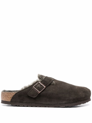 

Boston shearling-trimmed suede slippers, Birkenstock Boston shearling-trimmed suede slippers