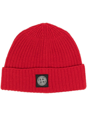 

Logo patch ribbed beanie hat, Stone Island Logo patch ribbed beanie hat