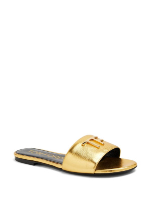 

Logo-plaque metallic-leather slides, TOM FORD Logo-plaque metallic-leather slides