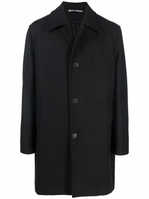 

Single-breasted logo-print coat, Palm Angels Single-breasted logo-print coat