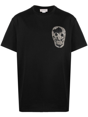 

Skull-embroidered cotton T-shirt, Alexander McQueen Skull-embroidered cotton T-shirt