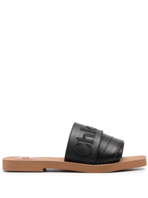 

Logo-embroidered leather sandals, Chloé Logo-embroidered leather sandals