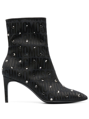 

Monogram crystal-embellished boots, Moschino Monogram crystal-embellished boots