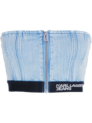 

Cropped logo-trim denim top, Karl Lagerfeld Jeans Cropped logo-trim denim top