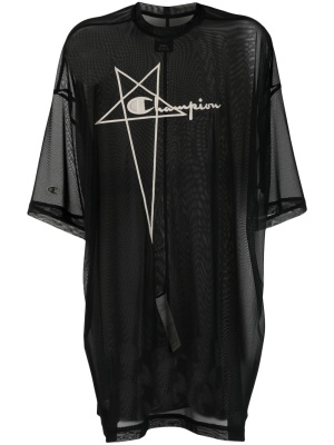 

Logo-embroidered sheer oversized T-shirt, Rick Owens X Champion Logo-embroidered sheer oversized T-shirt