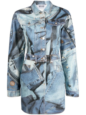 

Collage-print denim shirtdress, MOSCHINO JEANS Collage-print denim shirtdress