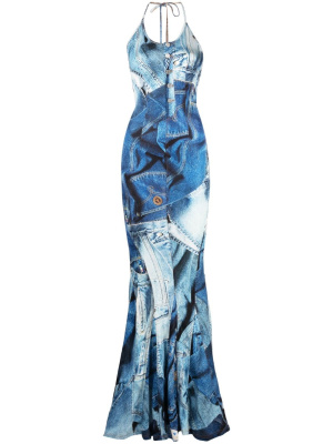 

Jeans-print halterneck maxi dress, MOSCHINO JEANS Jeans-print halterneck maxi dress