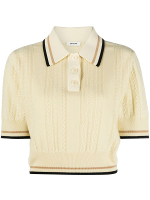 

Ribbed-knit cropped polo top, SANDRO Ribbed-knit cropped polo top