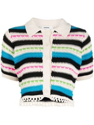 

Striped crochet cropped cardigan, SANDRO Striped crochet cropped cardigan