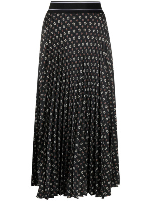 

Star-print pleated satin midi skirt, SANDRO Star-print pleated satin midi skirt