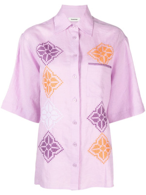 

Oversized embroidered linen shirt, SANDRO Oversized embroidered linen shirt