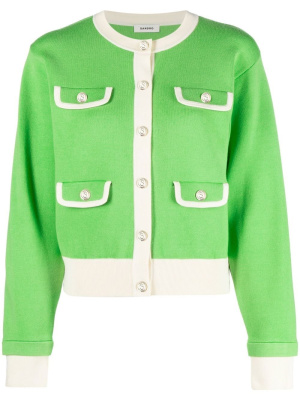 

Contrast-trim buttoned cardigan, SANDRO Contrast-trim buttoned cardigan