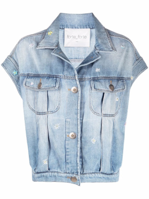 Floral-embroidered denim jacket, Forte Forte Floral-embroidered denim jacket