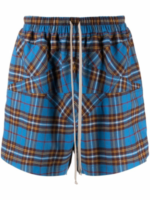 

Panelled plaid drawstring short, Rick Owens Panelled plaid drawstring short