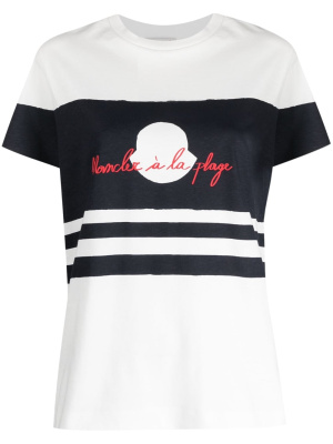 

Logo-print striped cotton T-shirt, Moncler Logo-print striped cotton T-shirt
