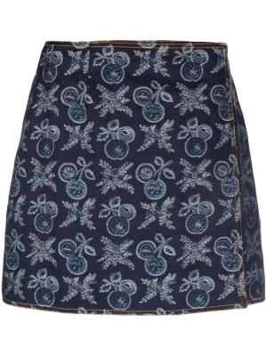 

Apple-jacquard denim miniskirt, ETRO Apple-jacquard denim miniskirt
