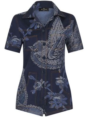 

Denim jacquard playsuit, ETRO Denim jacquard playsuit