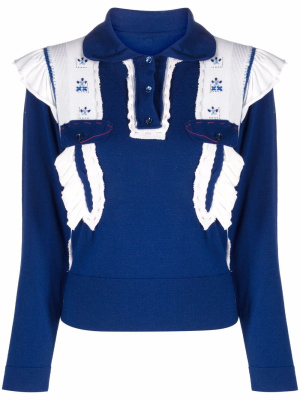 

Layered ruffle-trim polo top, Maison Margiela Layered ruffle-trim polo top